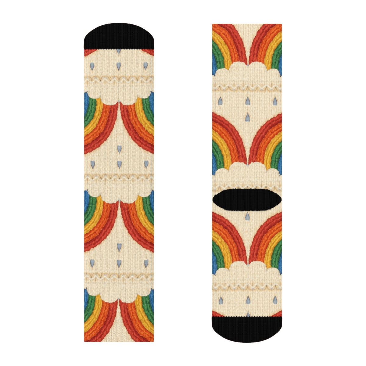Rainbow Cable Knit Illusion With Cloud Edges unique graphic crew socks