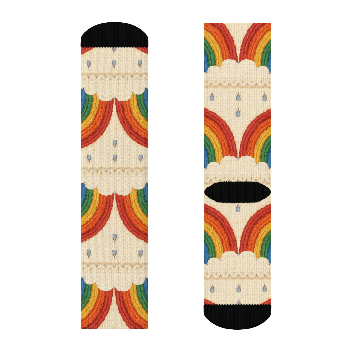 Rainbow Cable Knit Illusion With Cloud Edges unique graphic crew socks