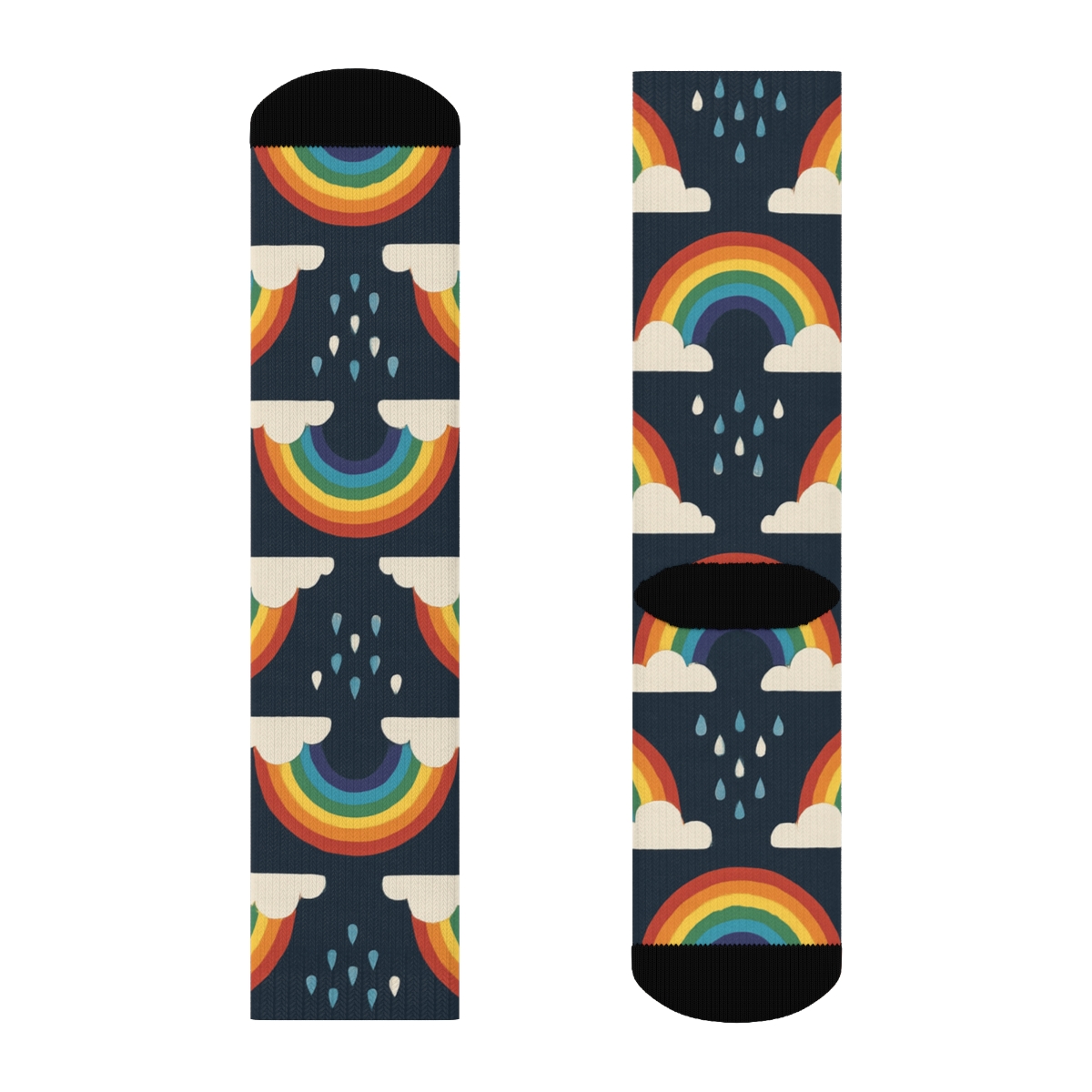 Rainbow Cloud Edge Bands on Midnight Navy Crew Socks