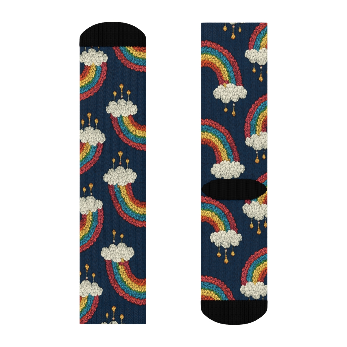 Rainbow Knit Arc Lattice On Midnight Navy premium sports crew socks