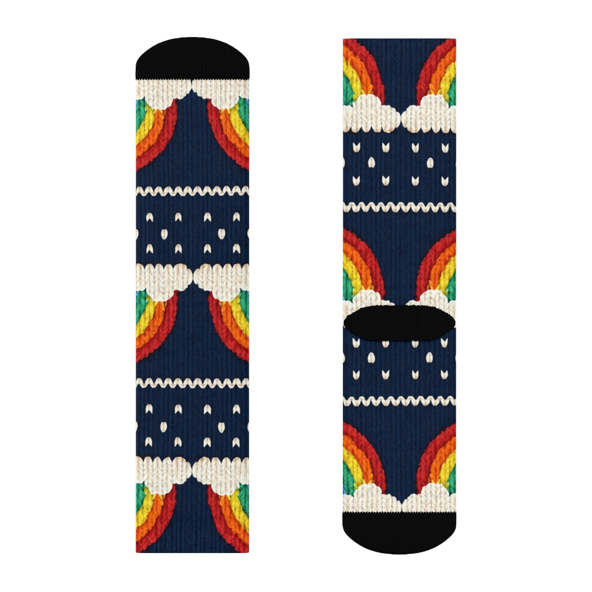 Rainbow Knit Illusion Cable Rows On Midnight Navy personalized crew socks