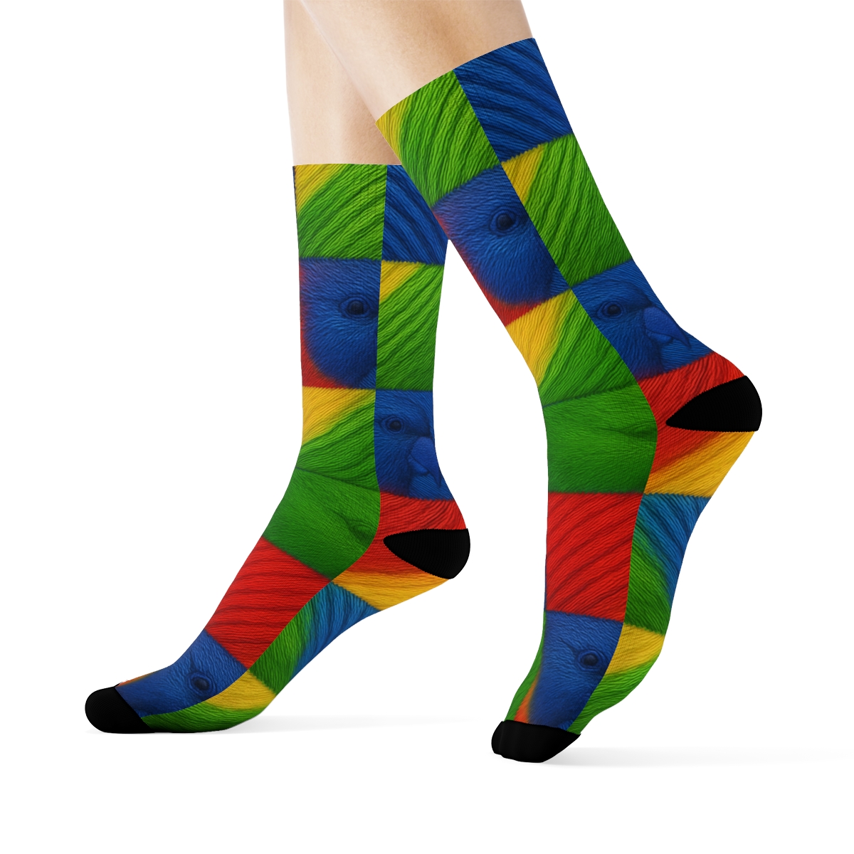 Rainbow Lorikeet Checkered Plumage On White personalized crew socks
