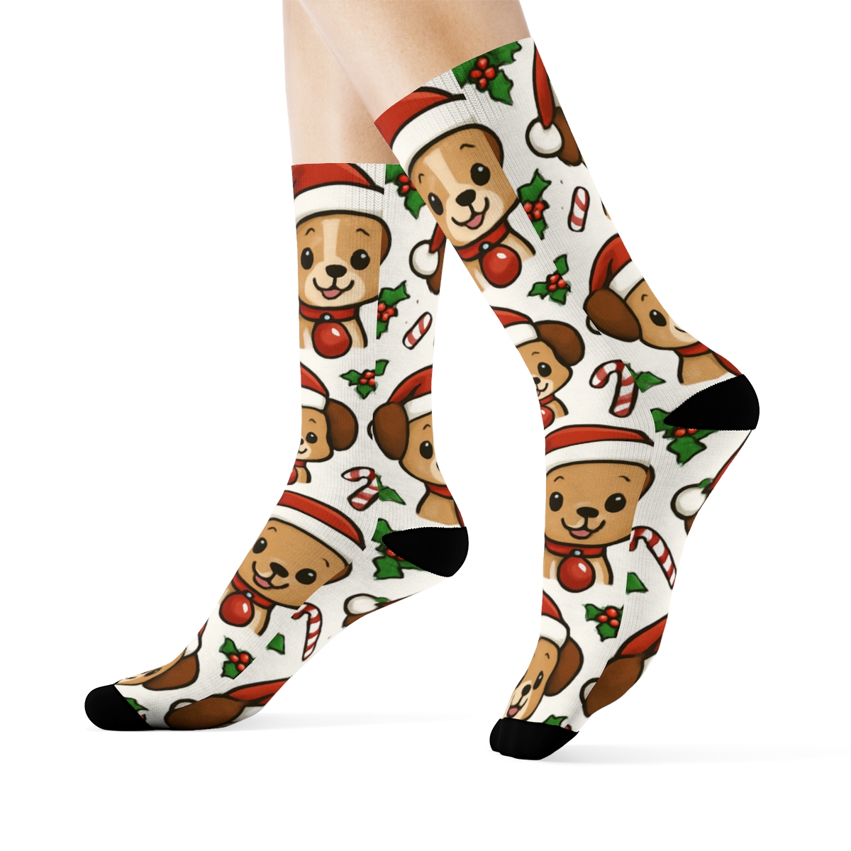 Red Bauble Puppy Grid soft everyday crew socks