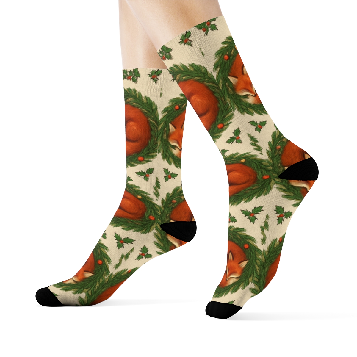 Red Fox Wreath Tessellation soft everyday crew socks