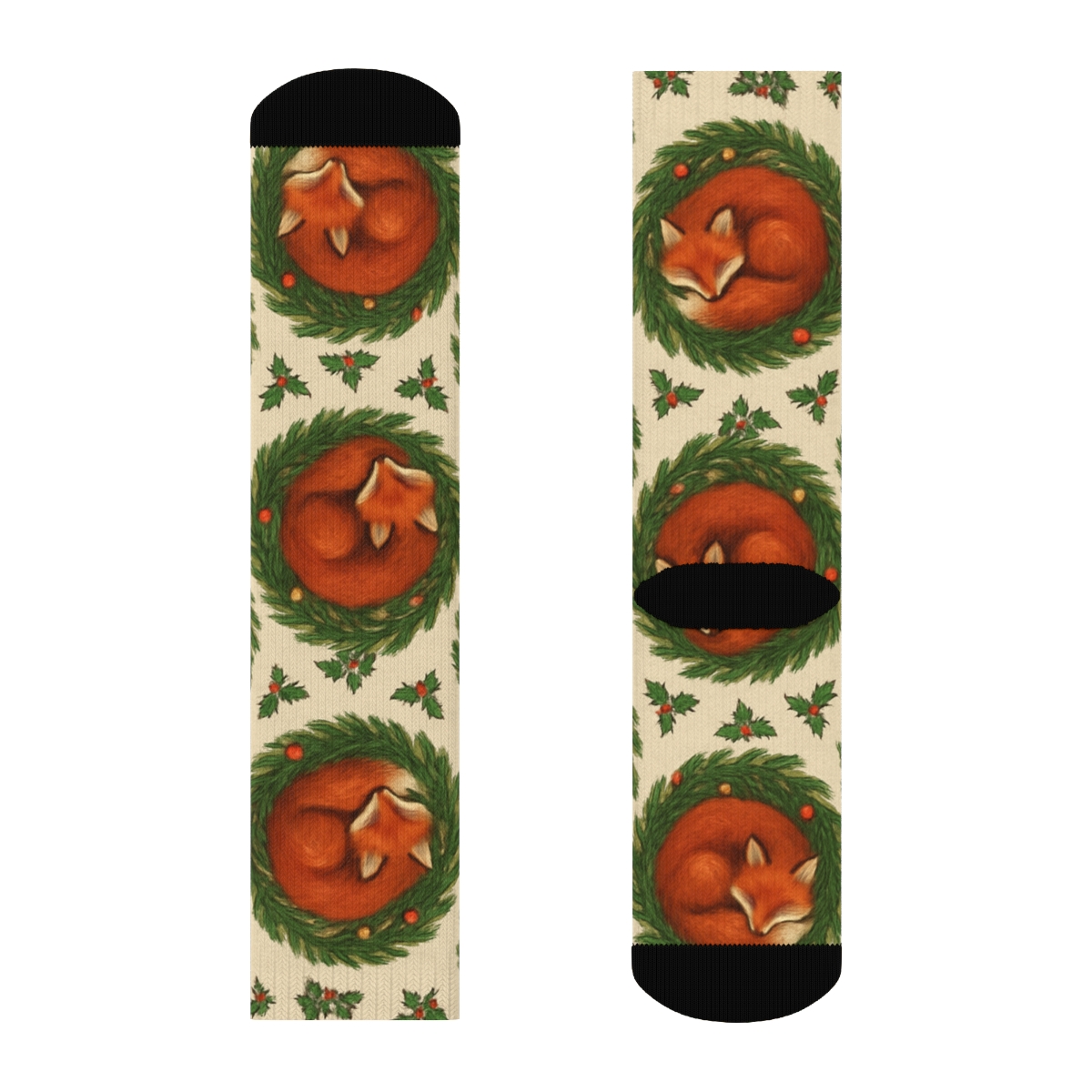 Red Fox Wreath Tessellation soft everyday crew socks