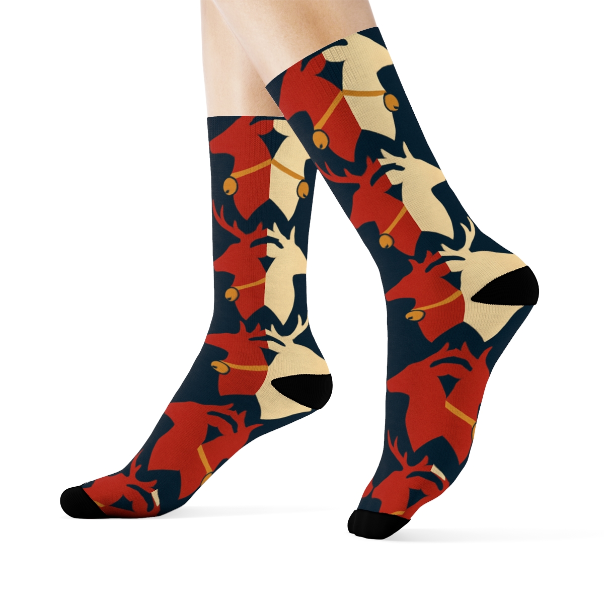 Reindeer Chevron March designer printed crew socks