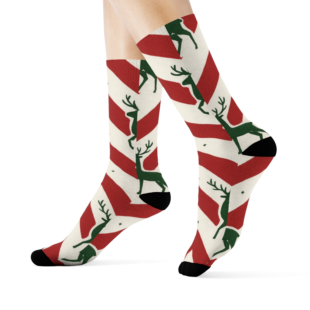 Reindeer Chevron Rhythm On Snow White stylish athletic crew socks
