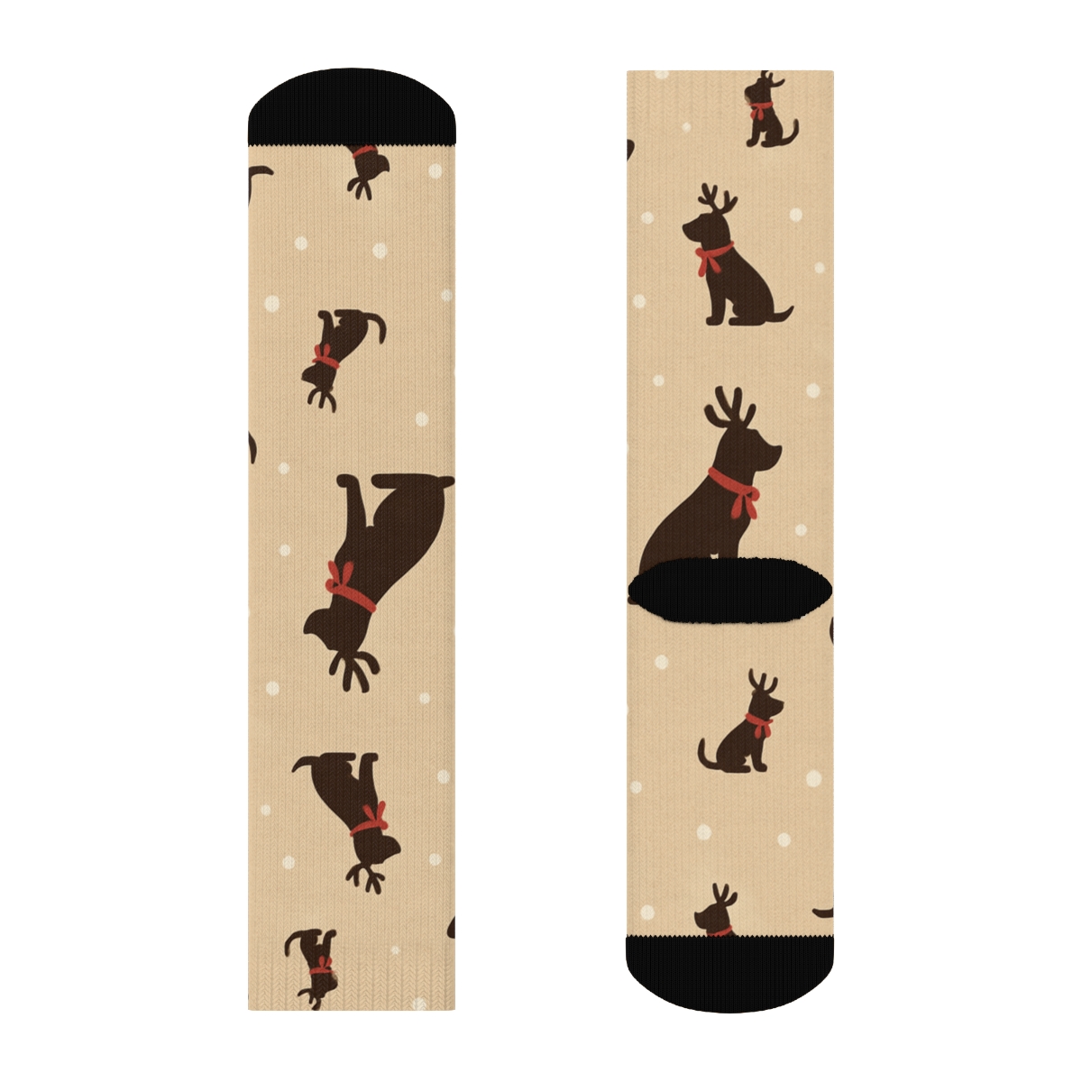 Reindeer Dog Sweater Silhouette Repeat On Beige Background custom crew socks