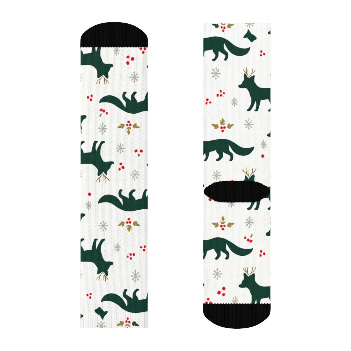 Reindeer Fox Mirrored Stripe Bands On White Background trendy patterned crew socks