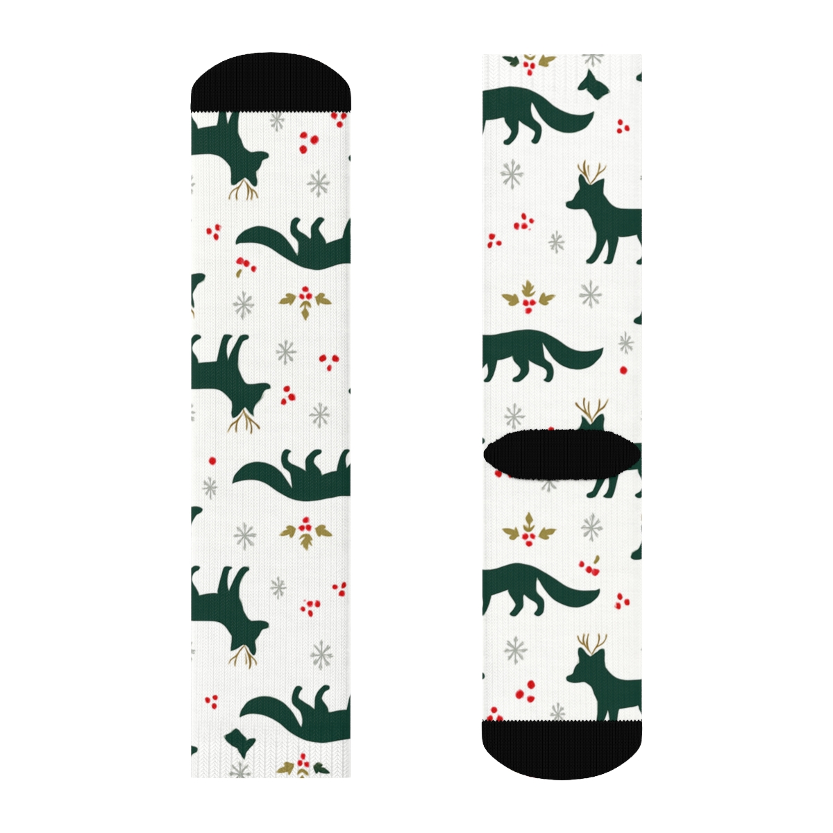 Reindeer Fox Mirrored Stripe Bands On White Background trendy patterned crew socks