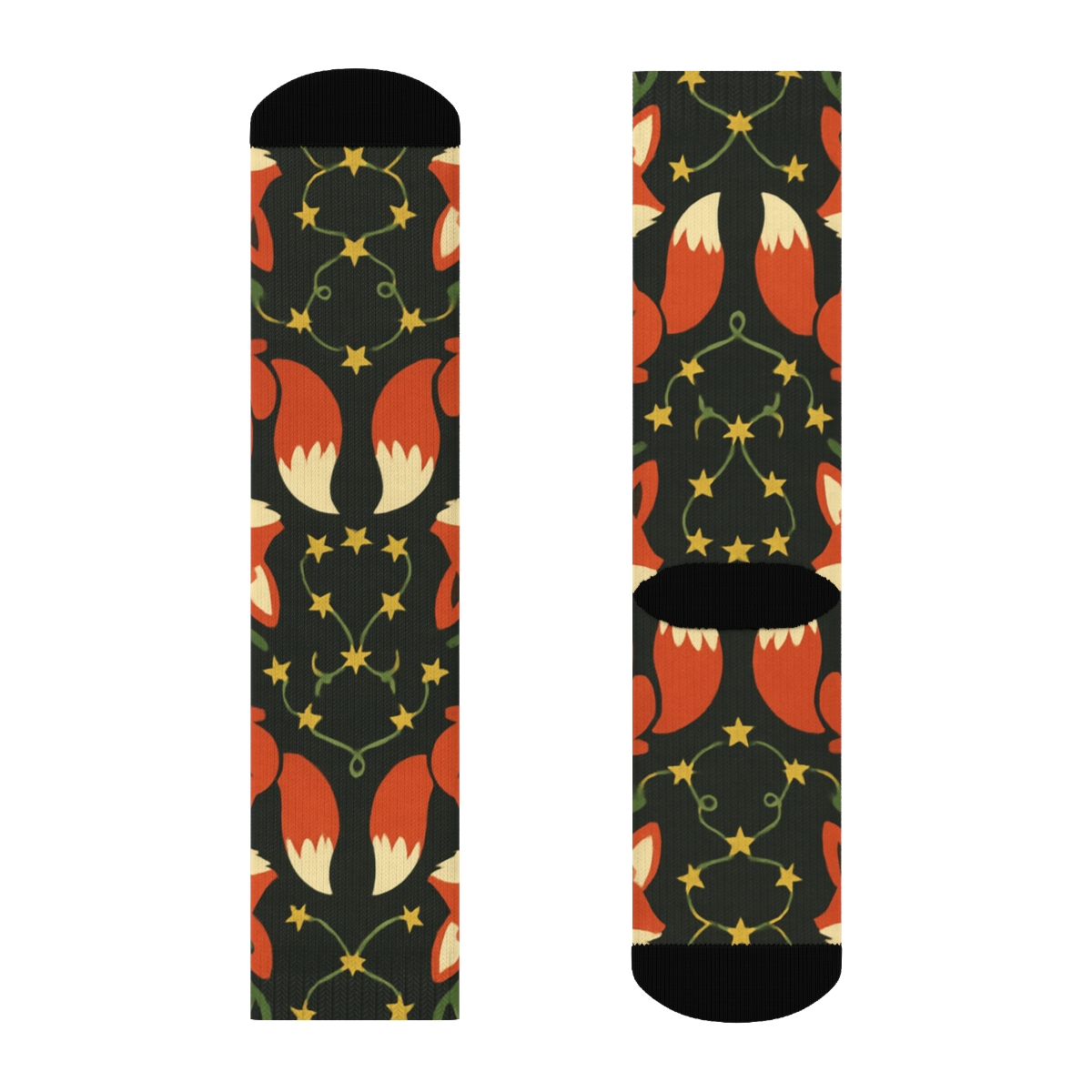 Reindeer Foxes Star Garland Grid On Charcoal Black Background soft everyday crew socks