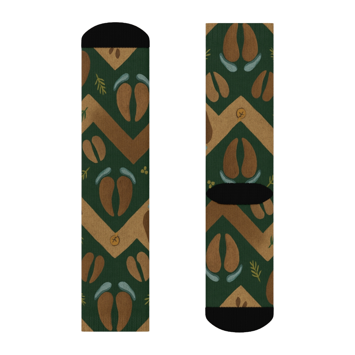 Reindeer Hoofprint Chevron On Deep Forest Green designer printed crew socks