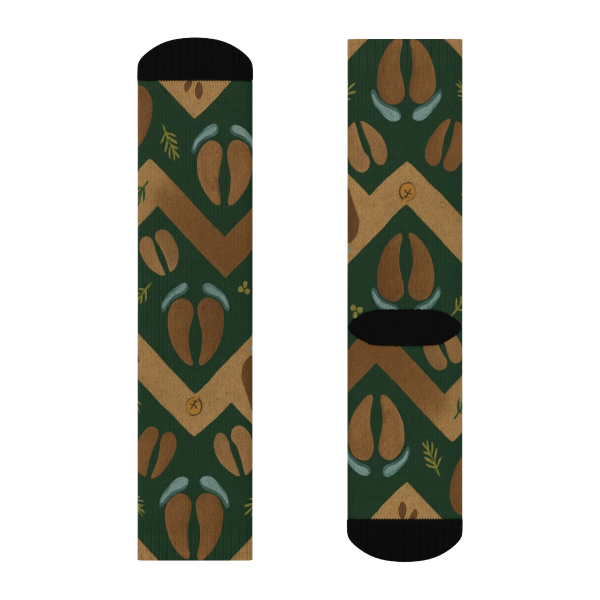 Reindeer Hoofprint Chevron On Deep Forest Green designer printed crew socks