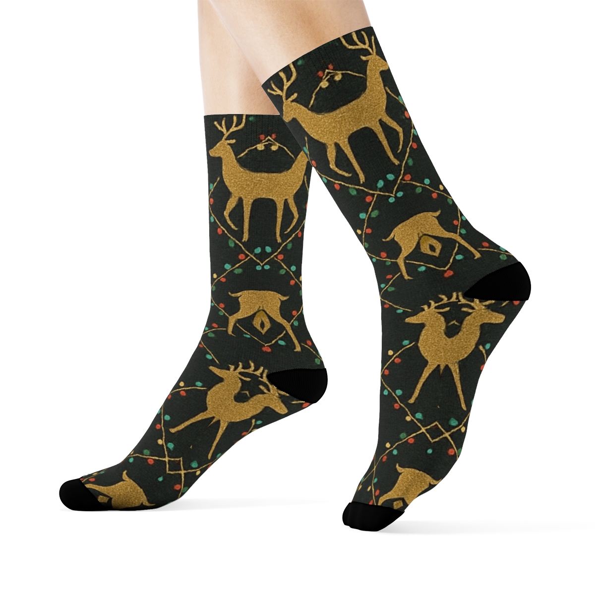 Reindeer Light Lattice On Charcoal stylish athletic crew socks