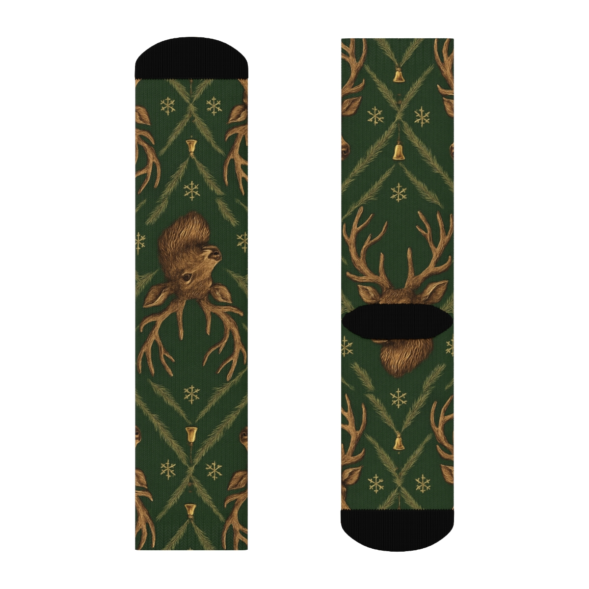 Reindeer Medallion Lattice In Deep Forest personalized crew socks