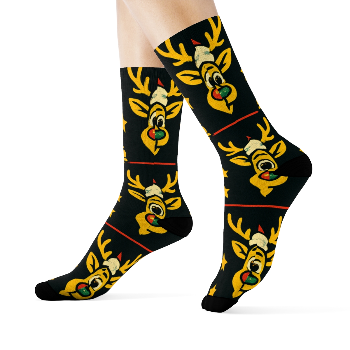 Reindeer Pop Art Ornament Stripe custom crew socks
