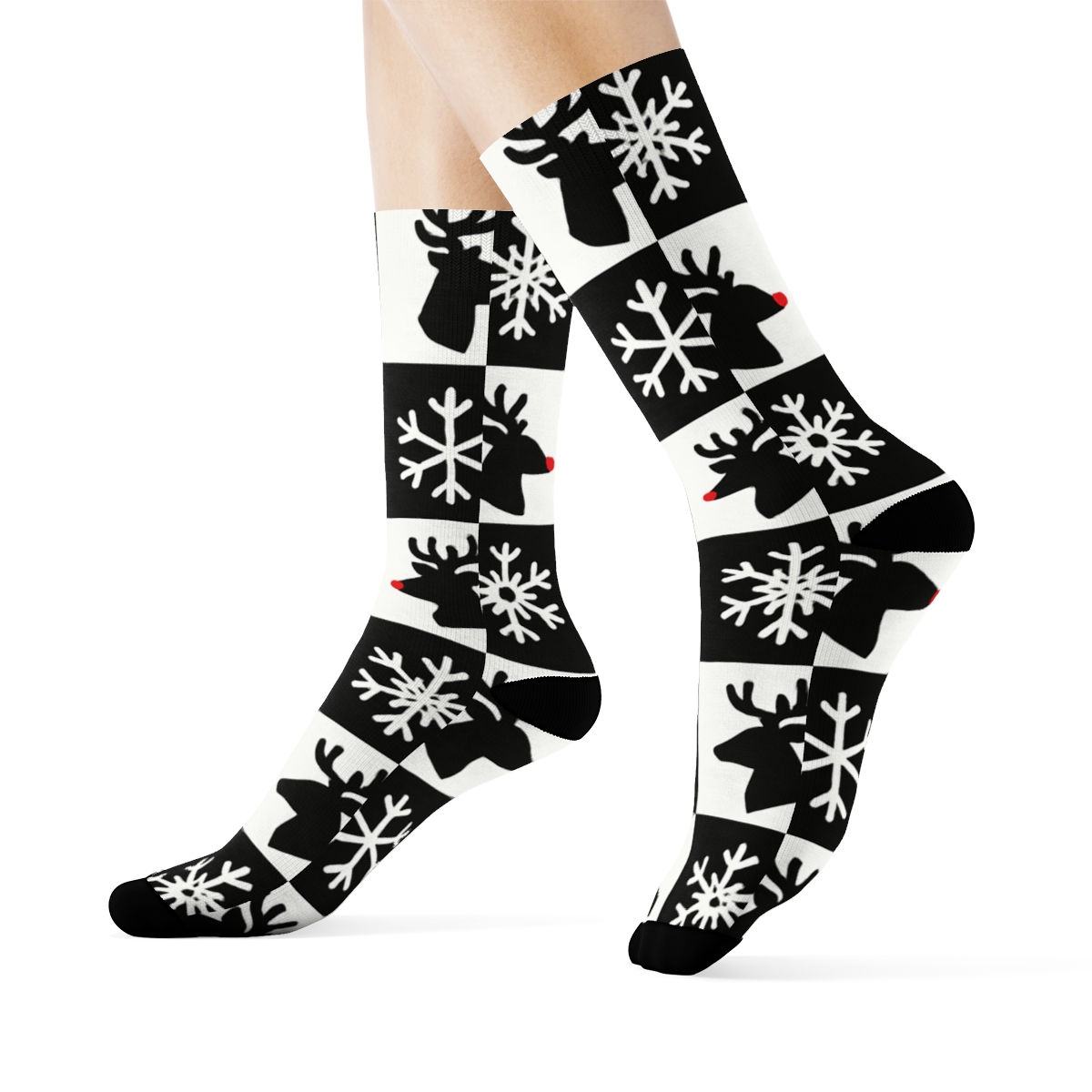Reindeer Silhouette Checker Xmas soft everyday crew socks