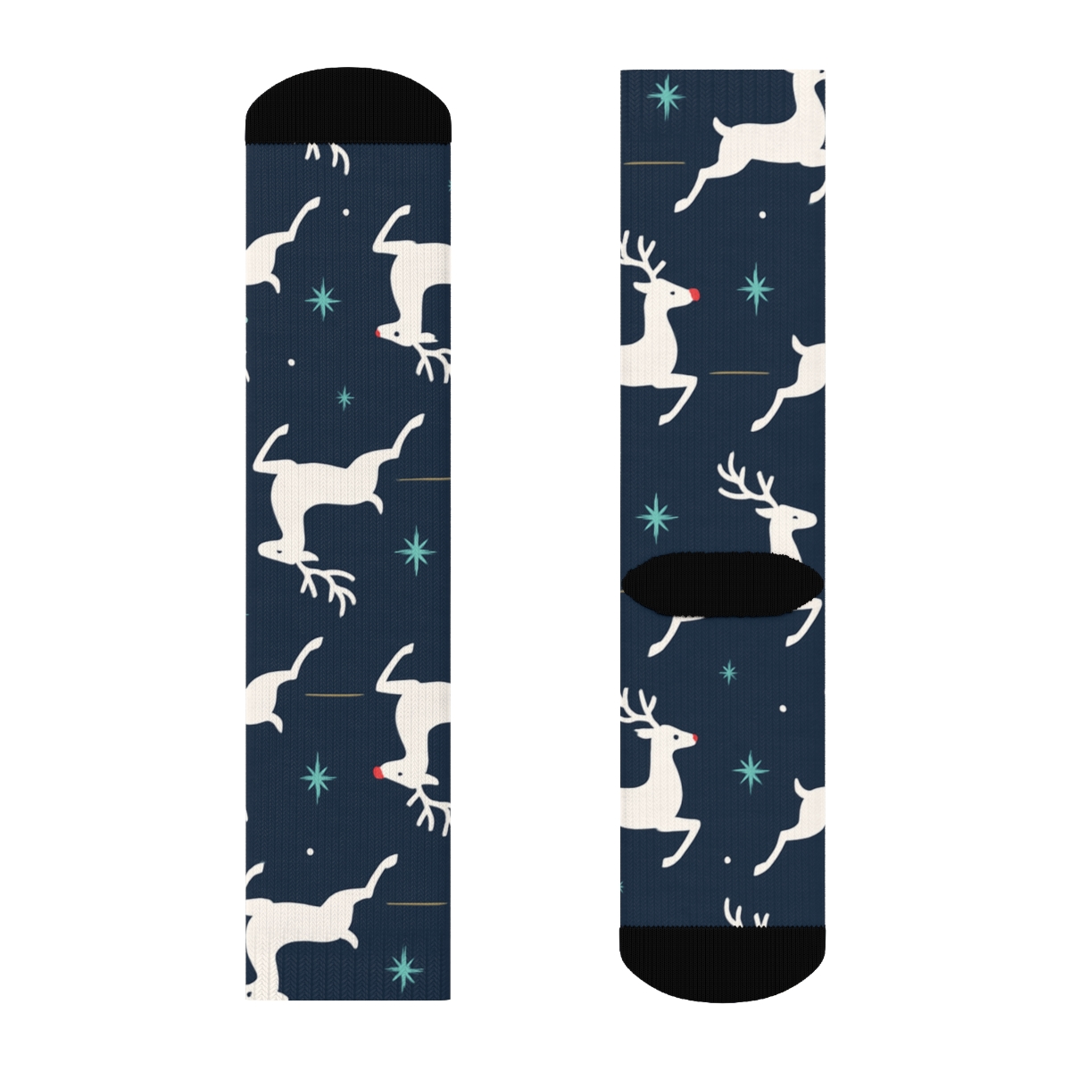 Reindeer Silhouettes In Rudolph Midnight Grid custom crew socks