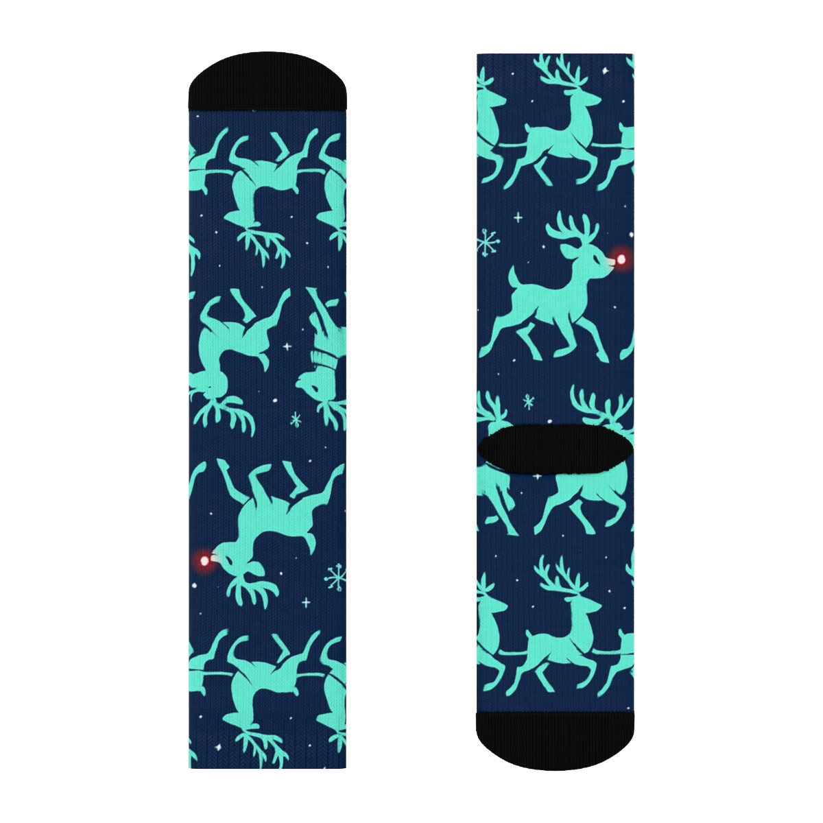 Reindeer Sleigh Party Pattern With Rudolph Lead stylish athletic crew socks