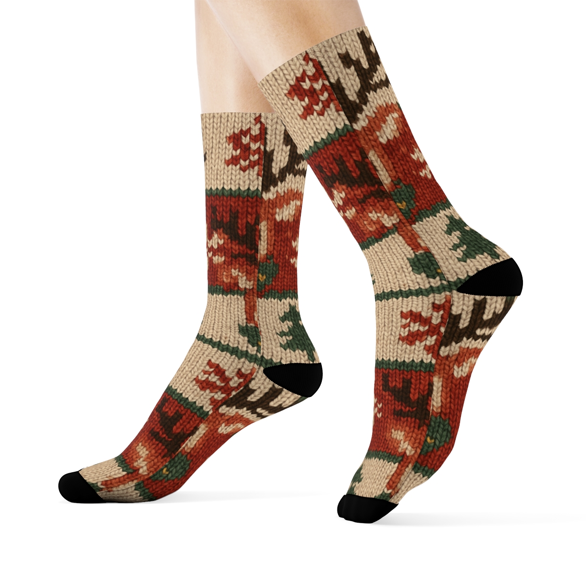 Reindeer Sweater Knit Forest premium sports crew socks