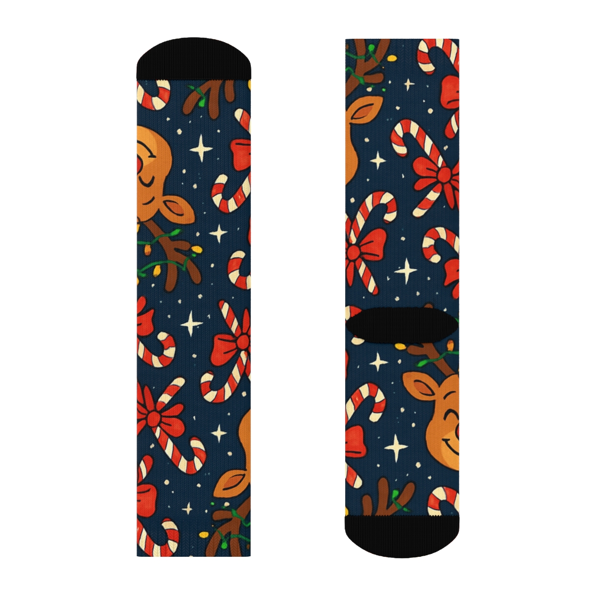 Reindeer With Holiday Light Tangles Chevron personalized crew socks