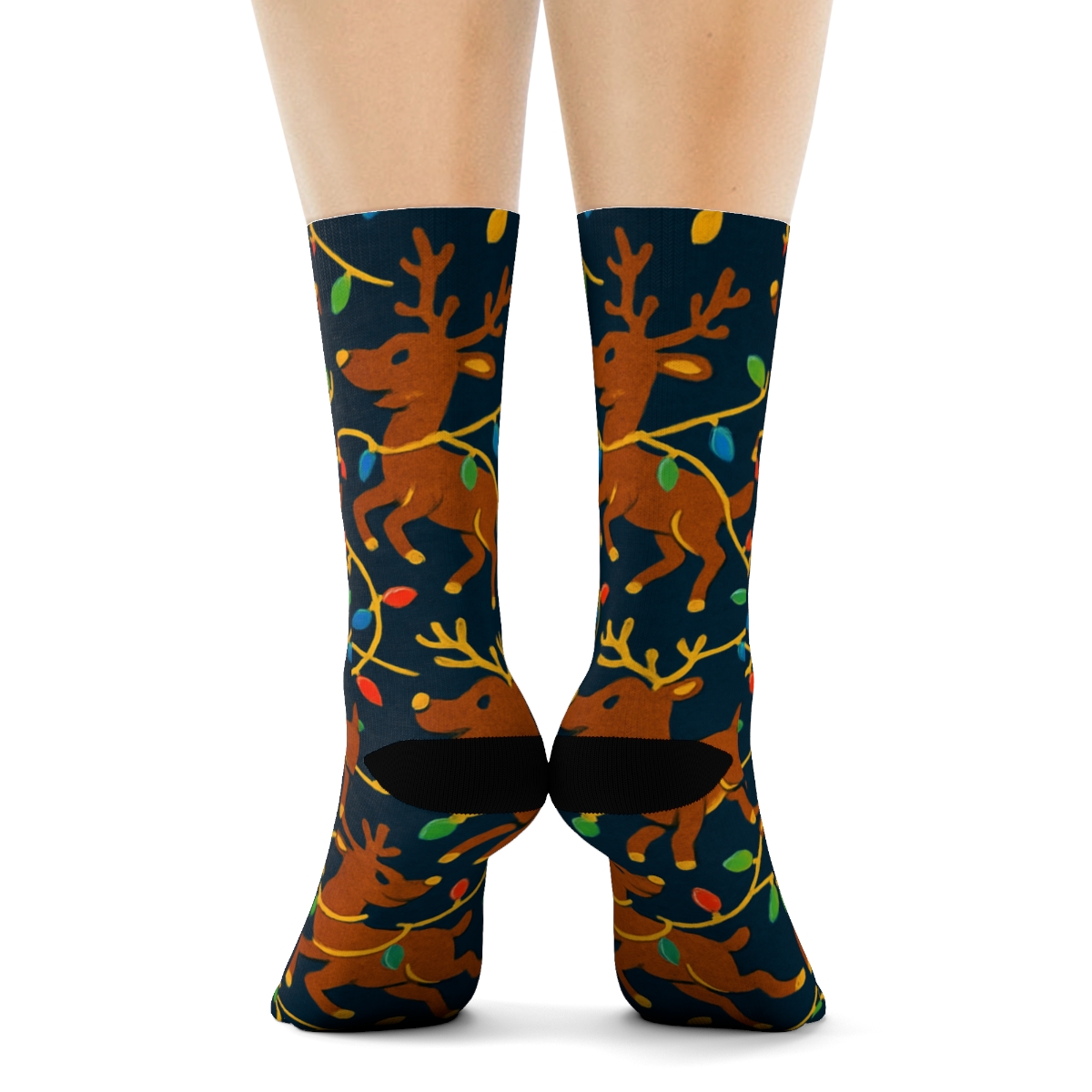 Reindeer With Lights Garland Xmas soft everyday crew socks