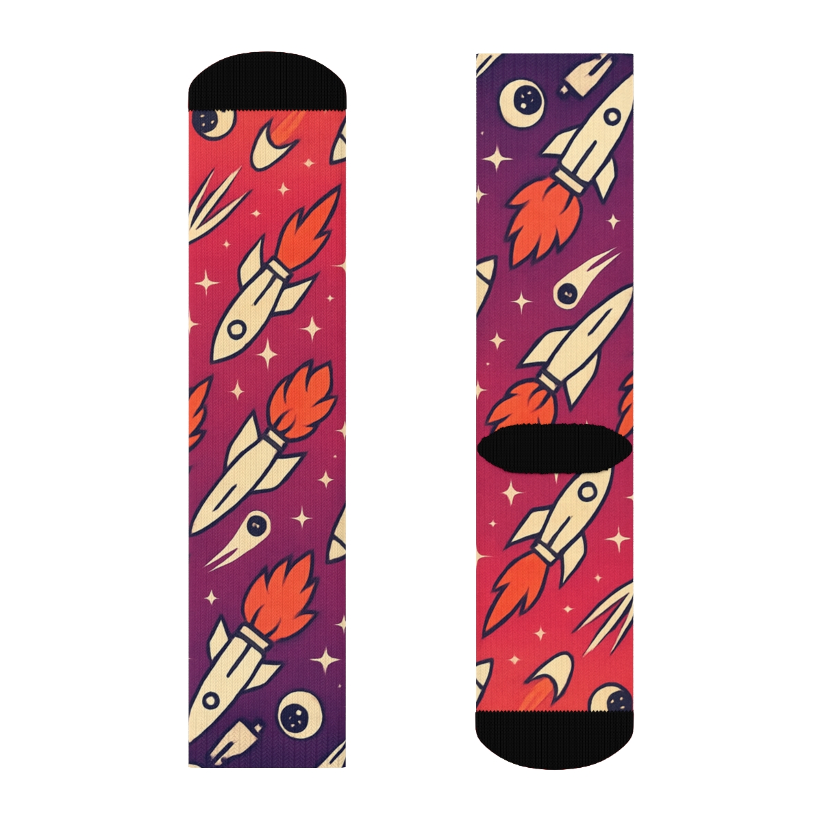 Retro Futurism Rocket Chevron Grid On Cosmic Purple Gradient soft everyday crew socks