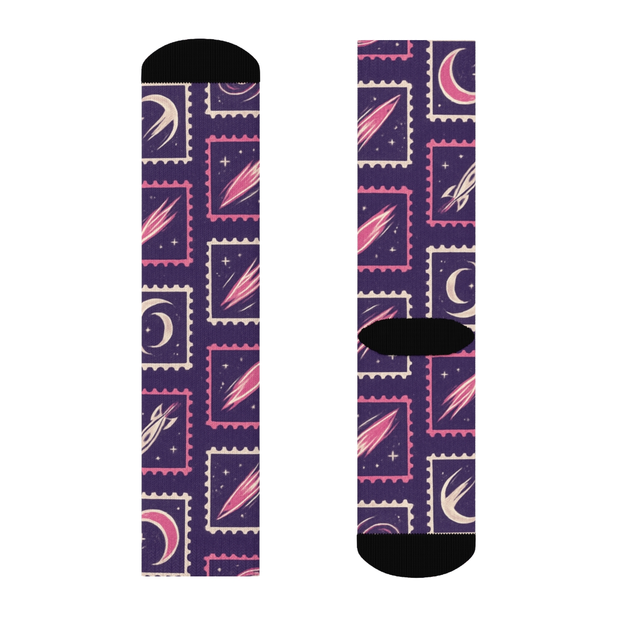 Retro Nebula Stamp Grid On Cosmic Purple Background custom crew socks