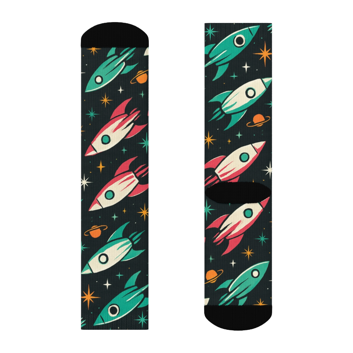 Retro Rocket Chevron Flight Path unique graphic crew socks