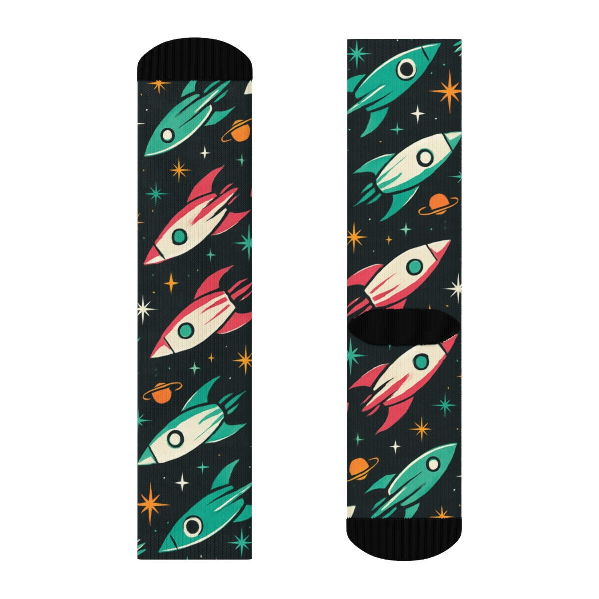 Retro Rocket Chevron Flight Path unique graphic crew socks