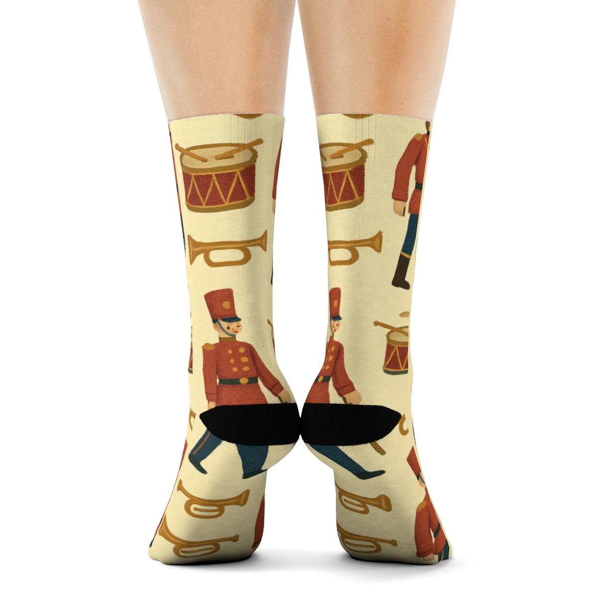 Retro Toy Soldier March On Light Yellow Background custom crew socks