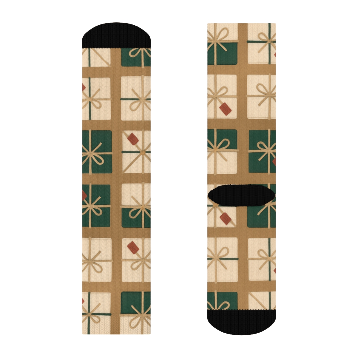 Ribbon Lattice Presents Study On Kraft Brown designer printed crew socks