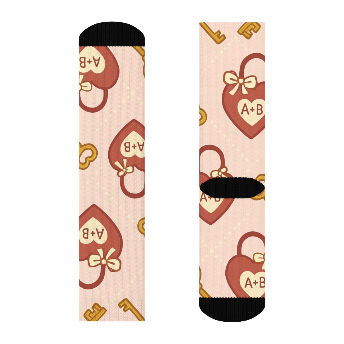 Ribbon Lattice Romance With Valentines Heartshaped Lock unique graphic crew socks