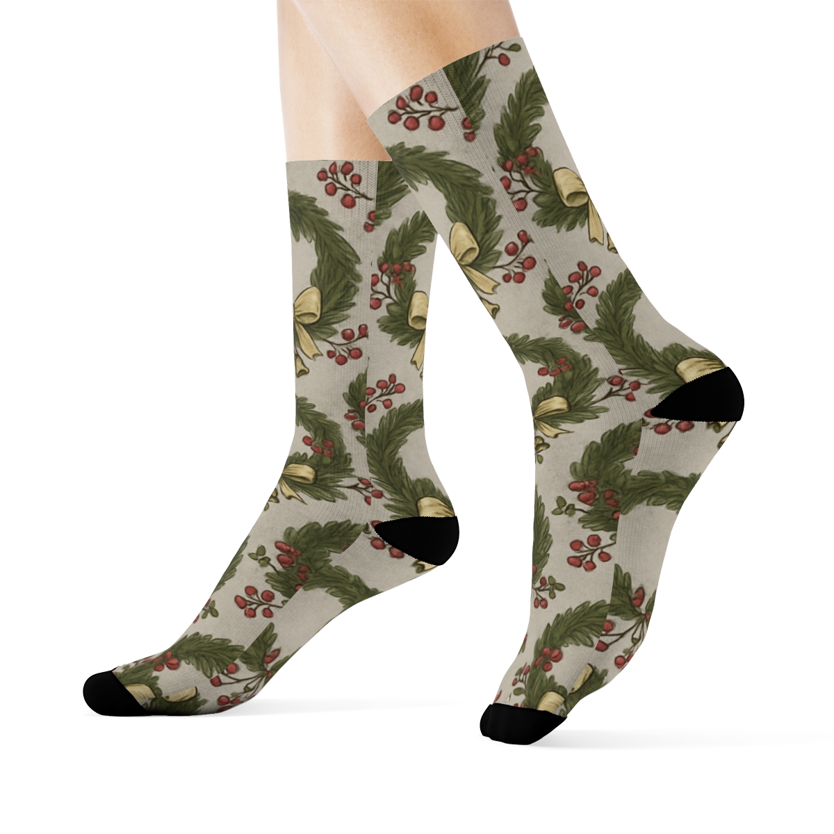 Ribbon Tied Wreath Lattice On Soft Silver unique graphic crew socks