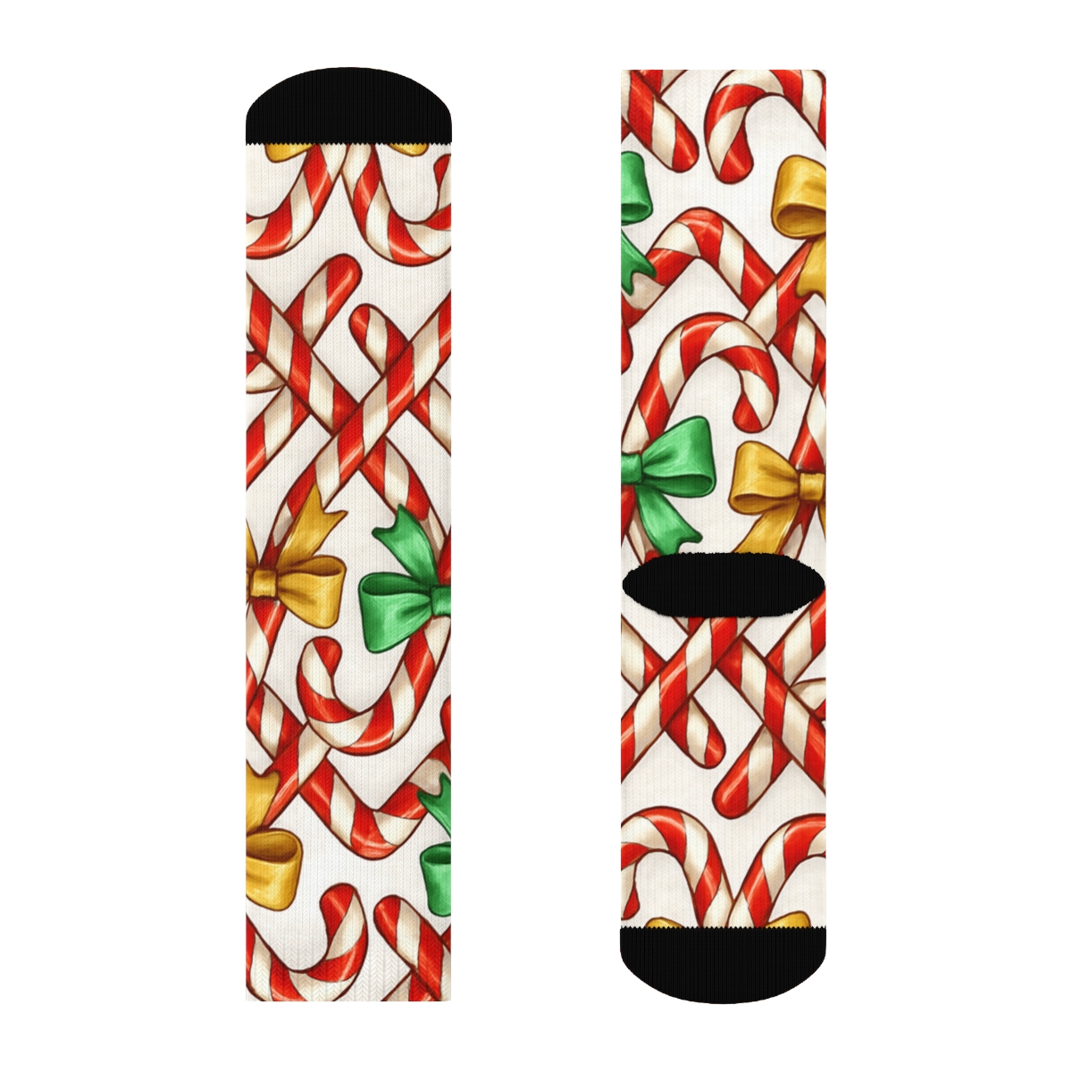Ribbon Wrapped Canes With Candy Canes In Chevron Lattice custom crew socks