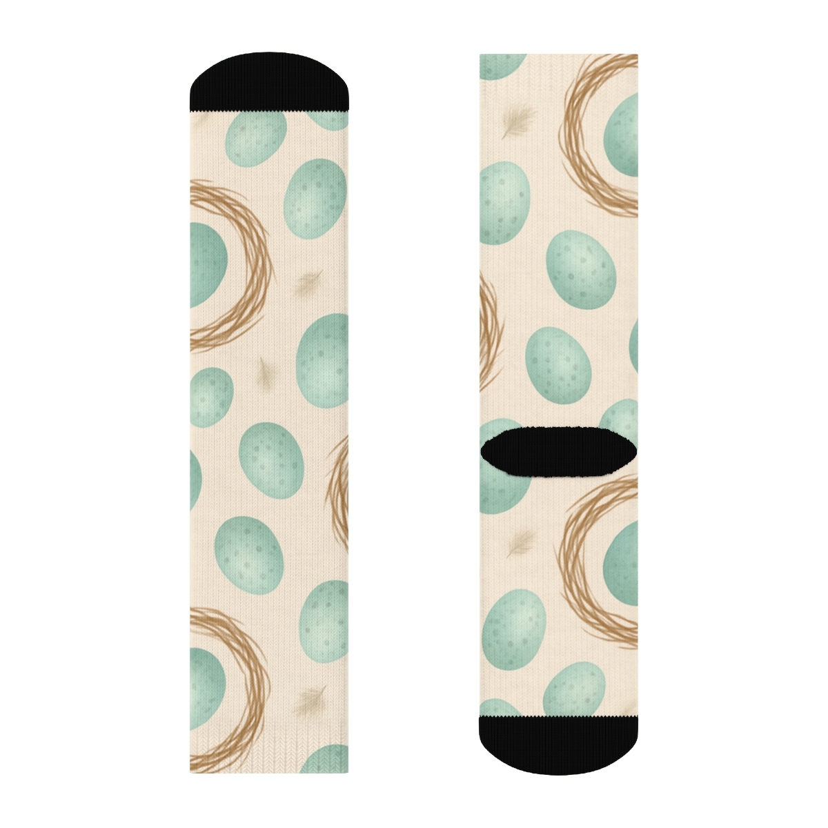Robin Egg Scatter With Nest Rings On Soft Beige Background comfortable cotton crew socks