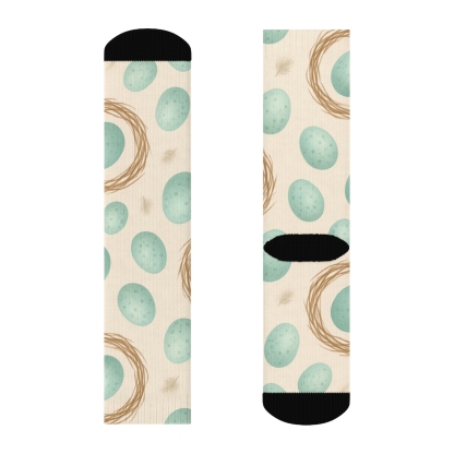 Robin Egg Scatter With Nest Rings On Soft Beige Background comfortable cotton crew socks