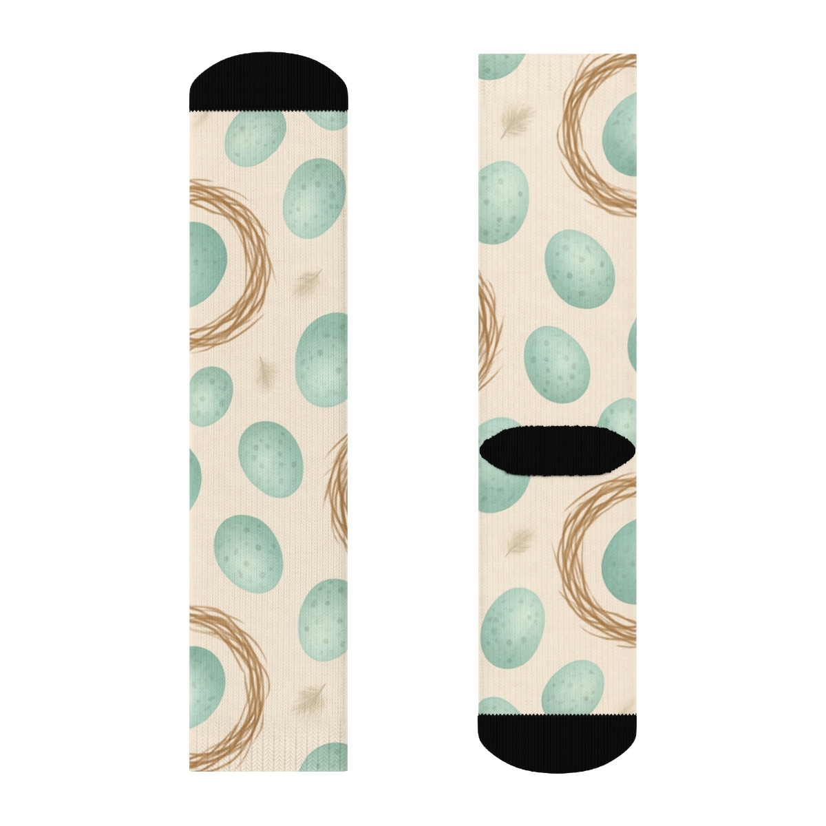 Robin Egg Scatter With Nest Rings On Soft Beige Background comfortable cotton crew socks