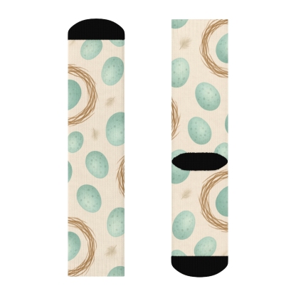 Robin Egg Scatter With Nest Rings On Soft Beige Background comfortable cotton crew socks