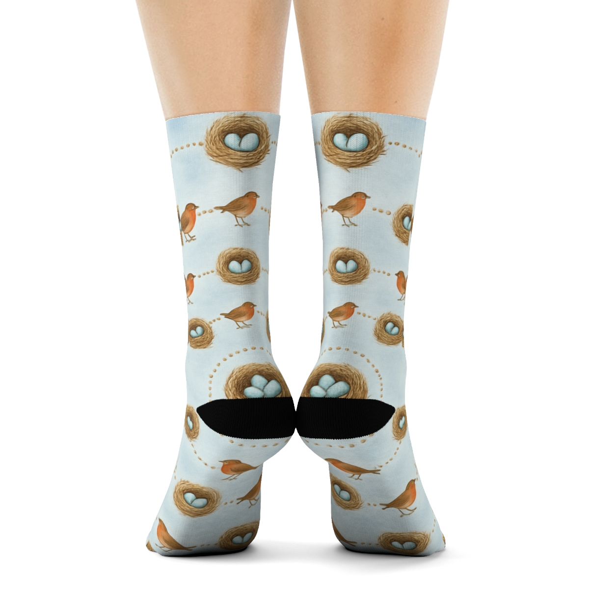 Robin Nest Orbit Dotted Rings On Soft Sky Blue designer printed crew socks