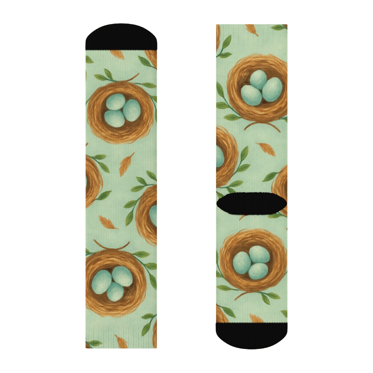 Robin Nest Ring Circles on Soft Mint Background Crew Socks