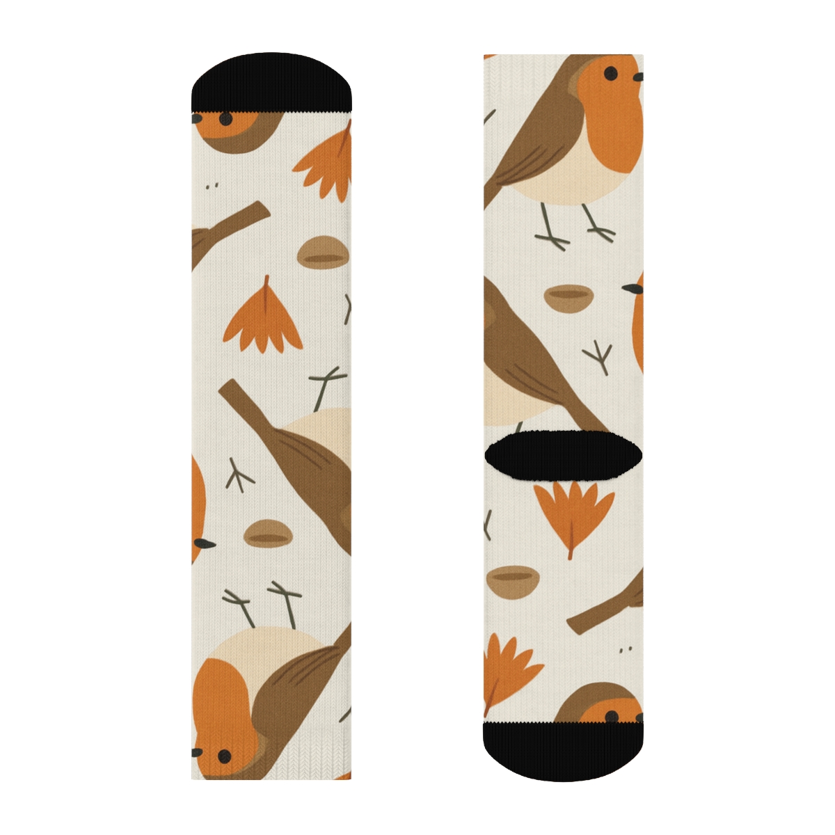 Robin Portrait Dot Scatter On Light Gray Background trendy patterned crew socks
