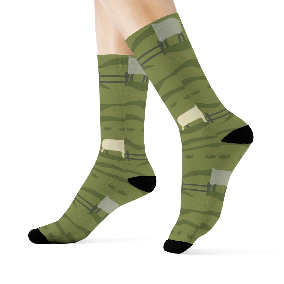 Rolling Hills Band Pattern With Sheep personalized crew socks