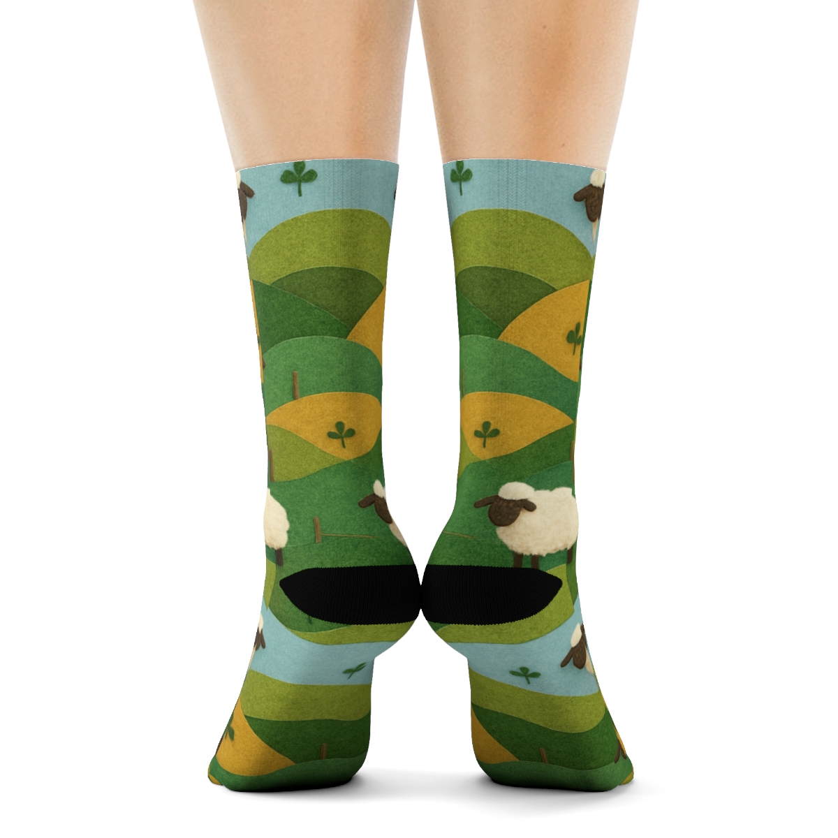 Rolling Hills Patchwork With Sheep Motifs premium sports crew socks