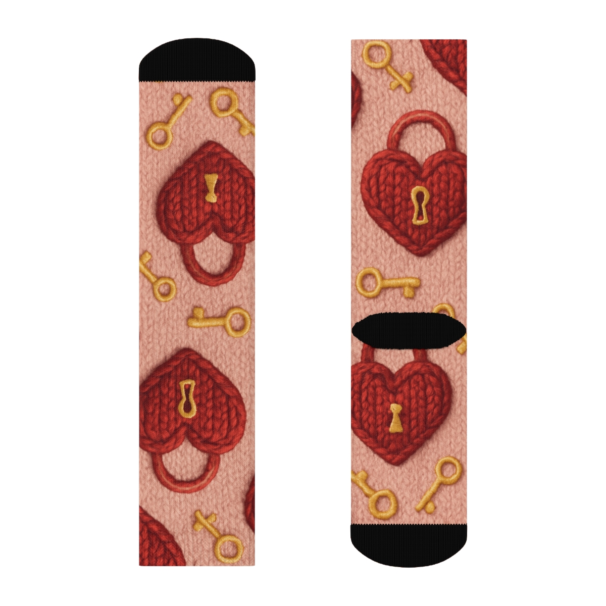 Romantic Cable Knit Valentine Heartshaped Lock Grid unique graphic crew socks