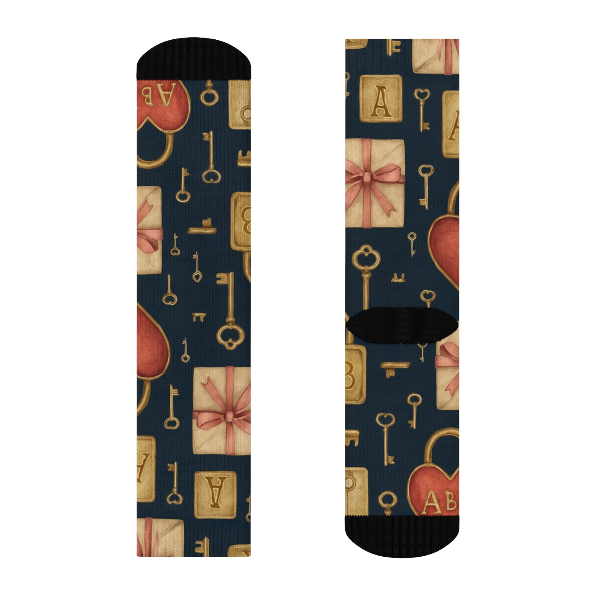 Romantic Collage Tiles With Heartshaped Lock And Key comfortable cotton crew socks