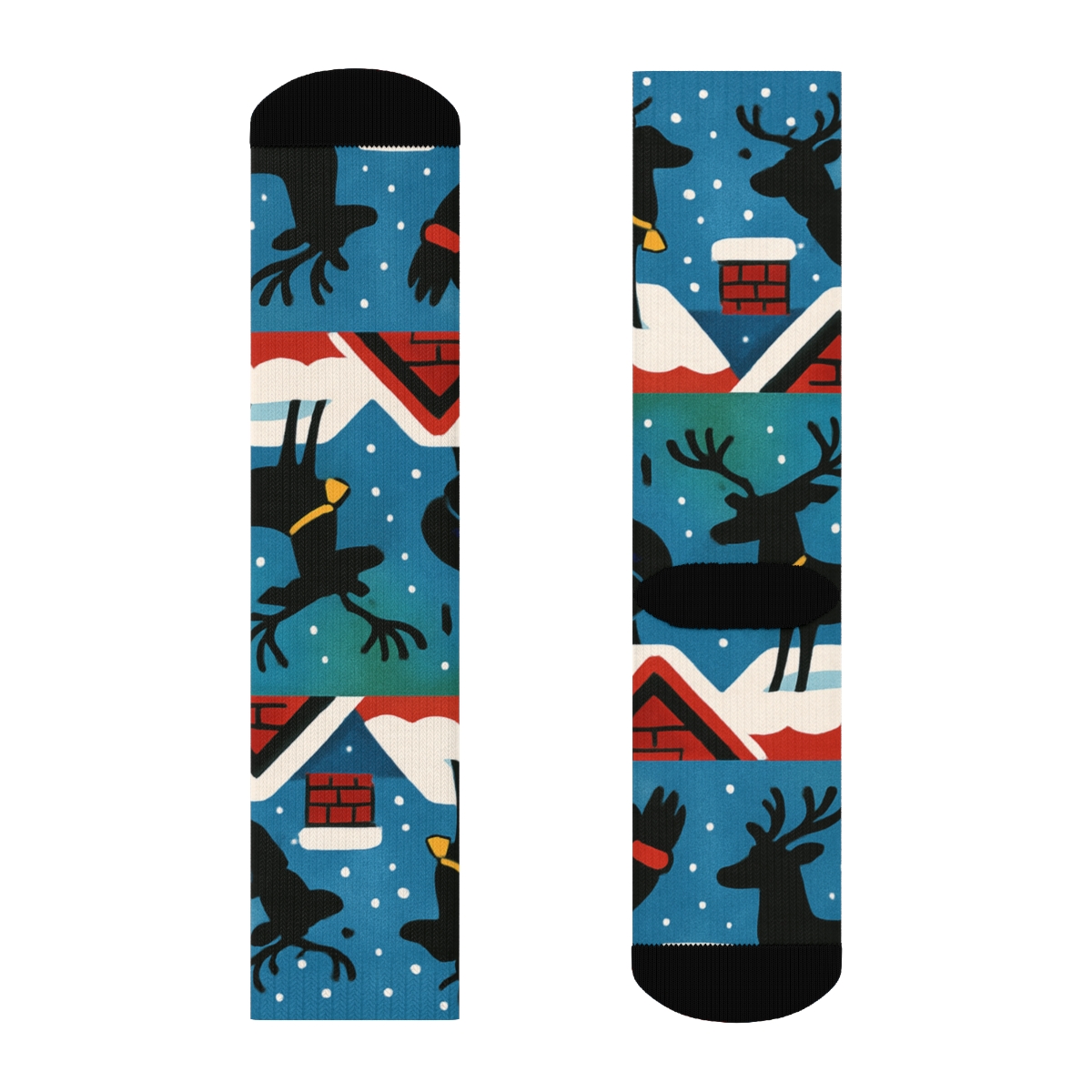 Rooftop Reindeer With Santa Claus Pattern premium sports crew socks