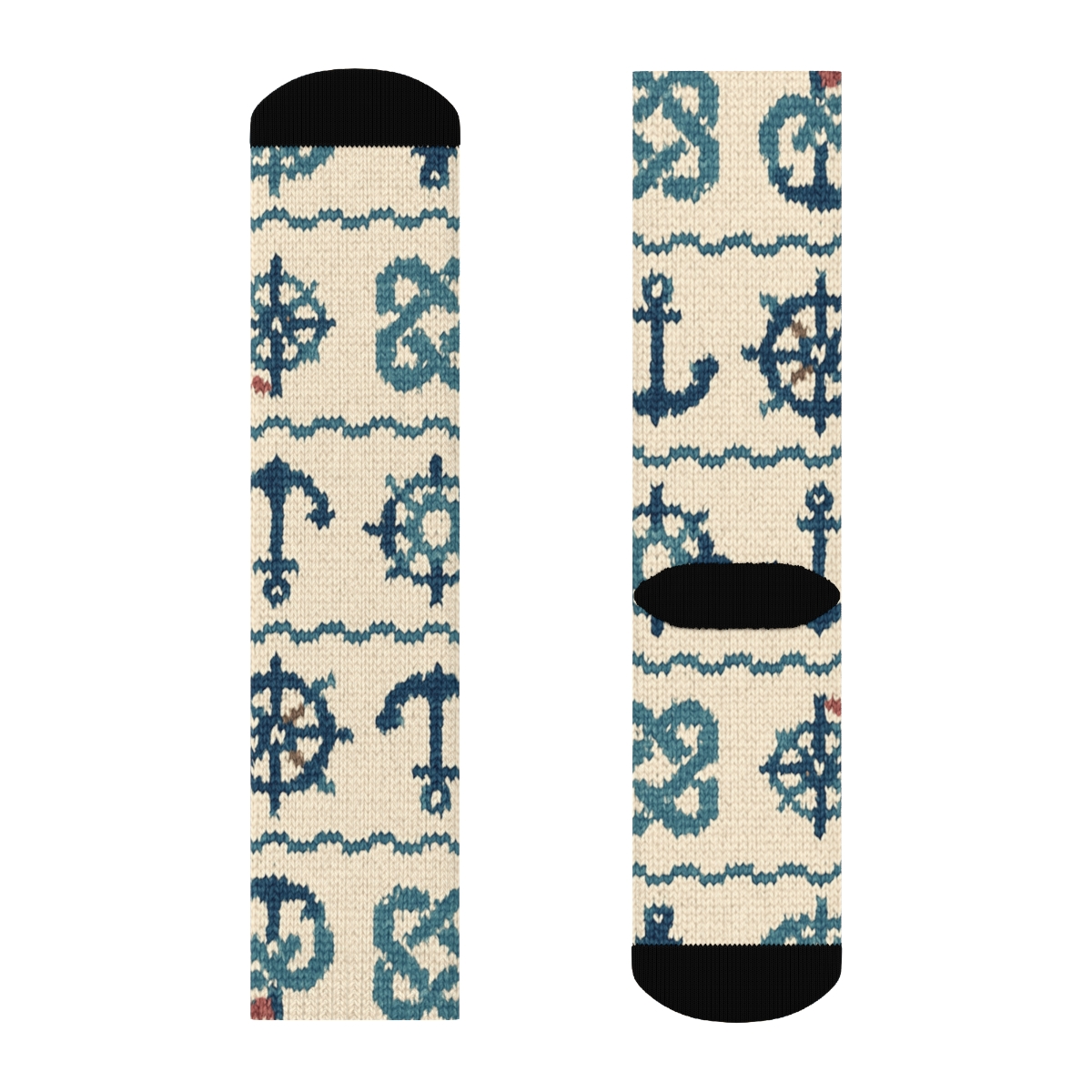 Rope And Wheel Mosaic With Ship Captain Charm trendy patterned crew socks