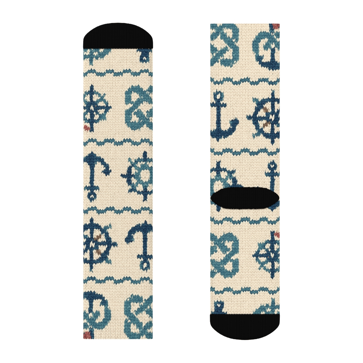 Rope And Wheel Mosaic With Ship Captain Charm trendy patterned crew socks