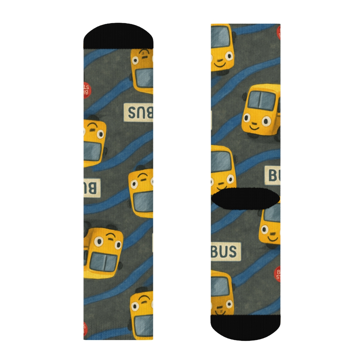 Route Map Ribbons With Bus Driver Charm designer printed crew socks